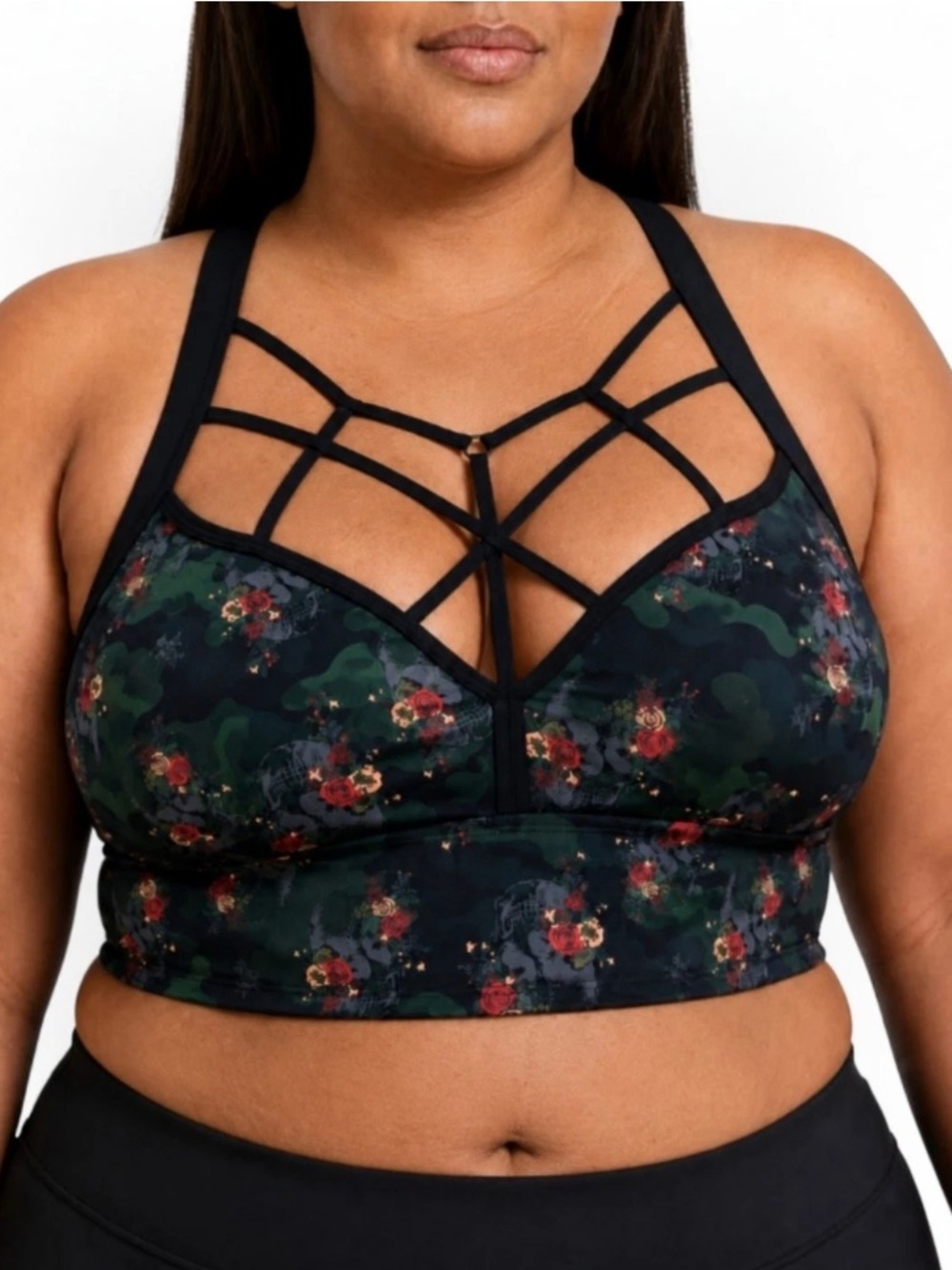 NWT TORRID BIKINITOP SKULL CAMO STRAPPY WIRE-FREE LIGHTLY LINED MID COV. SIZE L